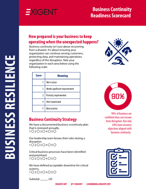 Exigent 2026 Business Continuity Readiness Scorecard_Page_1 Exigent 2026 Business Continuity Readiness Scorecard_Page_1
